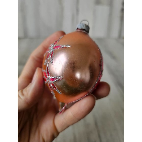 Vintage reflector pink teardrop glass ornament Xmas tree - Picture 4 of 9